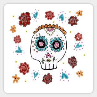 Sugar Skull and Roses white background Sticker